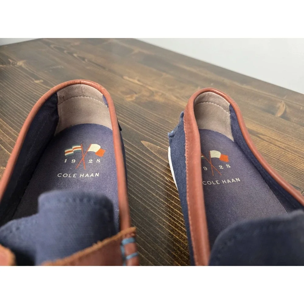 Cole Haan Nantucket 2.0 Men's Shoes Size 10 M Navy‎ Brown Canvas Slip On Loafers